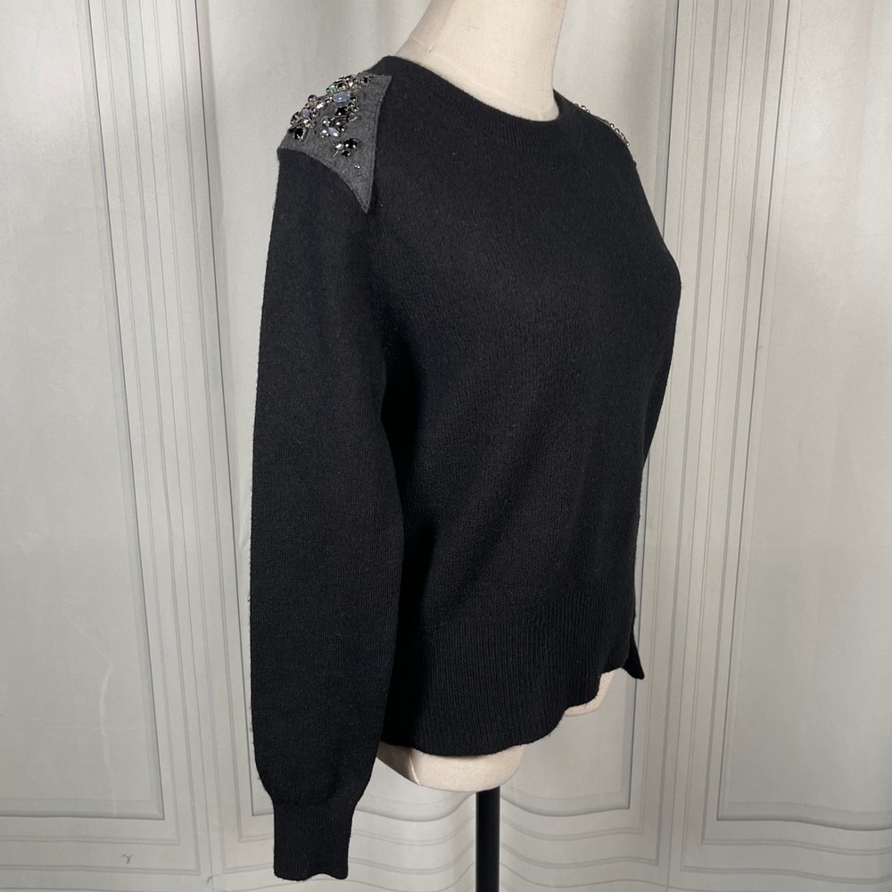 J.Crew Merino‎ Wool Embellished Shoulder Sweater XS | Back Zip | Style E1600